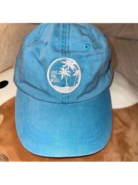 ADAMS OS Vintage Wash Sky Blue White Embroidered LOVE YOU BEACH Cotton Cap